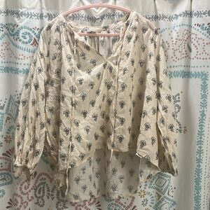 Universal thread cream print linen blouse